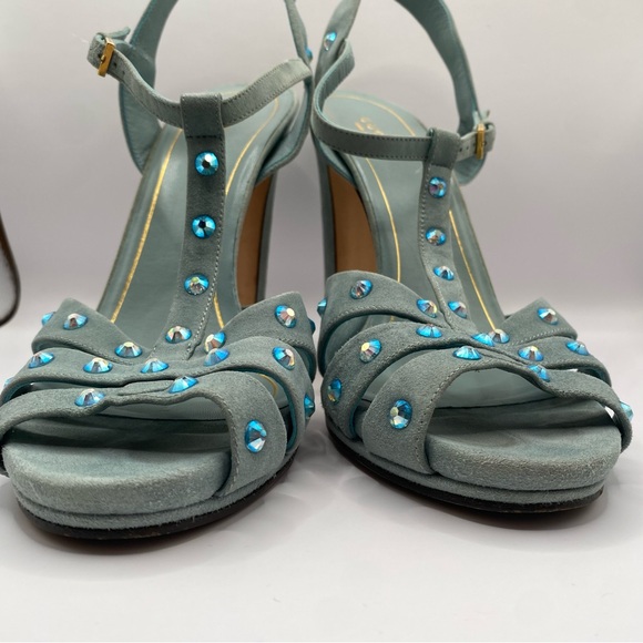 Gucci Jacquelyne Suede T-strap Heels with Crystal Accents - Picture 7 of 11